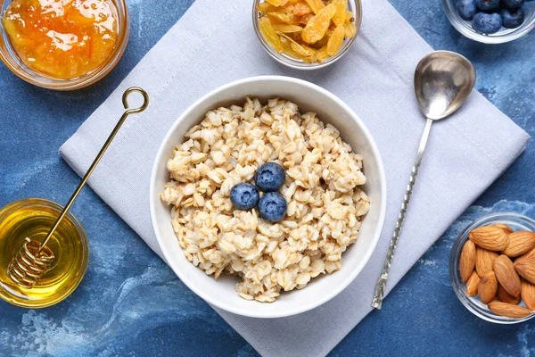 Bowl Tasty Sweet Oatmeal Table — Stock Photo, Image