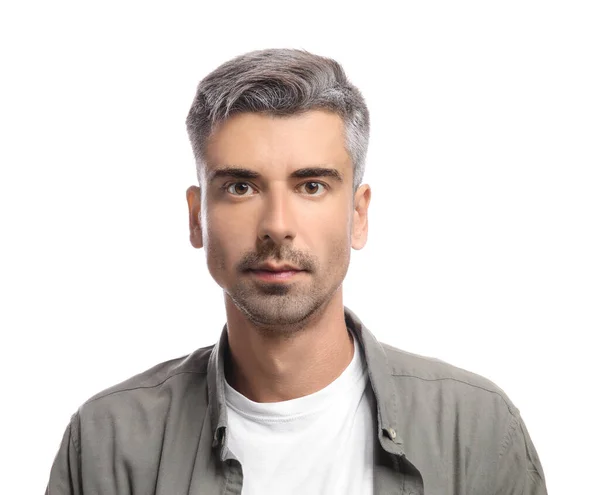 Man Graying Hair White Background — Stock Photo, Image