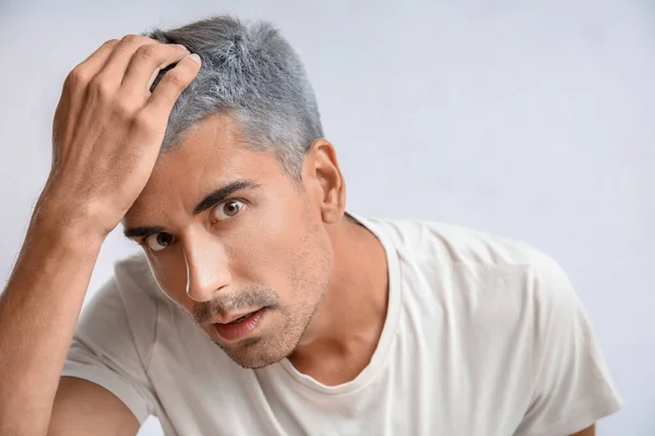 Stressed Man Graying Hair Light Background — Stock Photo, Image