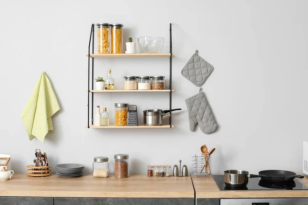 Interior Modern Kitchen Shelves — Stock Photo, Image