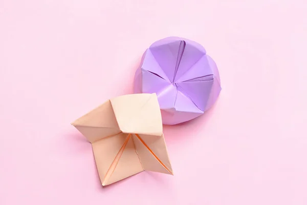 Paper Cootie Catchers Fortune Telling Game Color Background — Stock Photo, Image