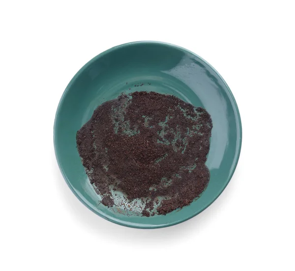 Saucer Spent Coffee Grounds Fortune Telling White Background — Stock Photo, Image