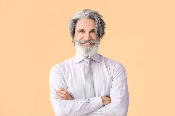 Portrait Senior Businessman Color Background — Stock Photo, Image