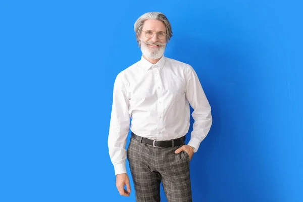 Portrait Senior Businessman Color Background — Stock Photo, Image