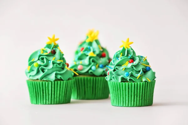 Tasty Christmas Cupcakes Light Background — Stock Photo, Image