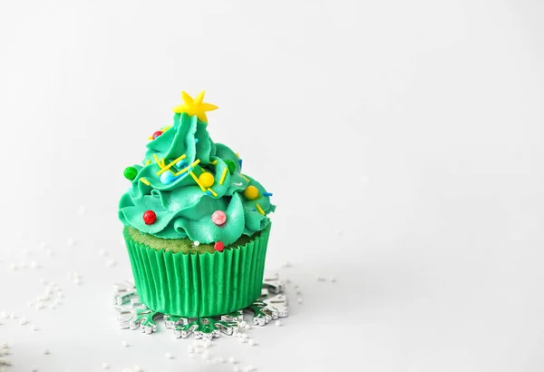 Tasty Christmas Cupcake Light Background — Stock Photo, Image