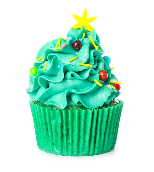 Sabroso Cupcake Navidad Sobre Fondo Blanco — Foto de Stock