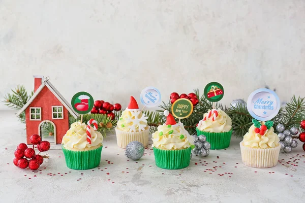 Composition Tasty Christmas Cupcakes Table — Stock Photo, Image