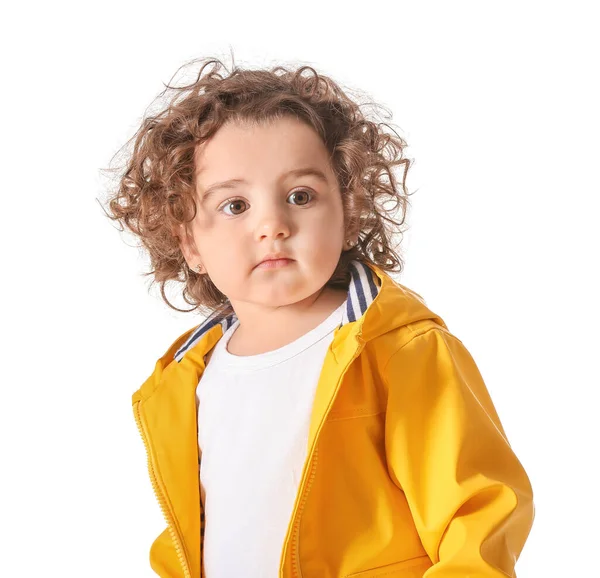 Menina Bonito Capa Chuva Fundo Branco — Fotografia de Stock