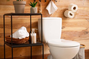 Modern klozetin içinde şık bir banyo var.