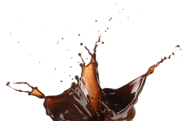 Copa Con Salpicadura Chocolate Caliente Sobre Fondo Blanco — Foto de Stock