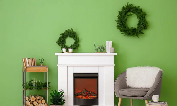 Interior Modern Room Fireplace — Stock Photo, Image