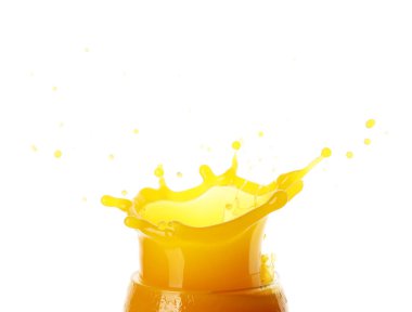 Beyaz arka planda taze mango suyu.