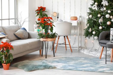 Noel için dekore edilmiş oturma odasının içi.