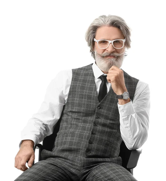 Portrait Senior Businessman White Background — Stock Photo, Image