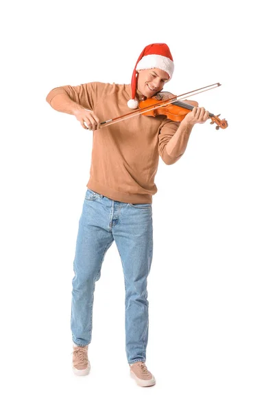 Jovem Tocando Violino Fundo Branco — Fotografia de Stock