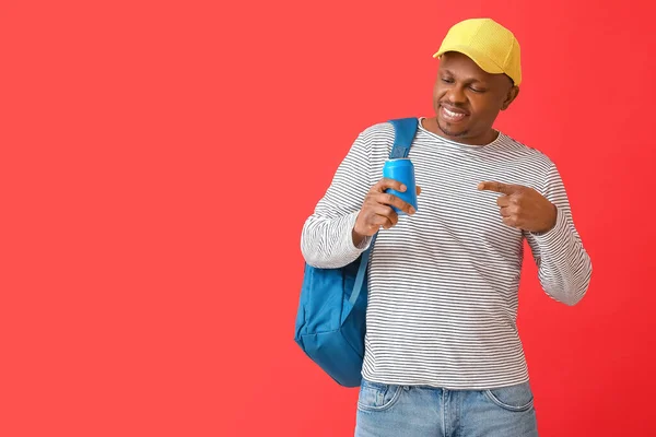 Handsome African American Man Soda Color Background — Stock Photo, Image