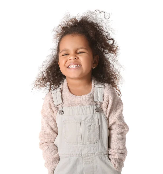 Happy African American Baby Girl White Background — Stock Photo, Image