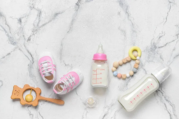 Bottles Milk Baby Accessories White Background — Stock Photo, Image