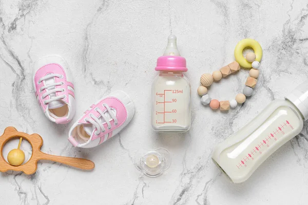 Bottles Milk Baby Accessories White Background — Stock Photo, Image