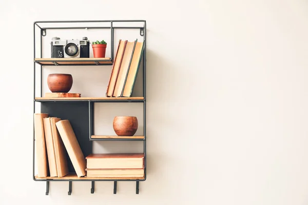 Shelf Books Decor White Wall — Stock Photo, Image