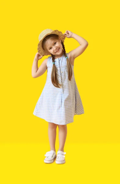 Portrait Stylish Little Girl Color Background — Stock Photo, Image