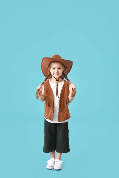 Portrait Stylish Little Girl Color Background — Stock Photo, Image