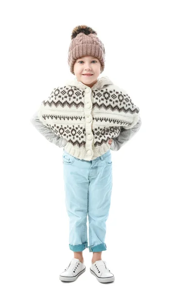 Portrait Stylish Little Girl White Background — Stock Photo, Image