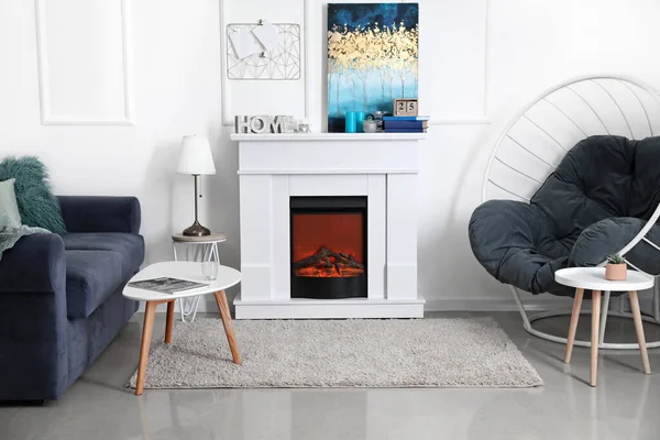 Fireplace Stylish Interior Room — Stock Photo, Image