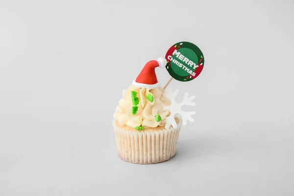 Tasty Christmas Cupcake Light Background — Stock Photo, Image