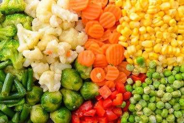 Arka plan olarak donmuş sebzeler, yakın plan