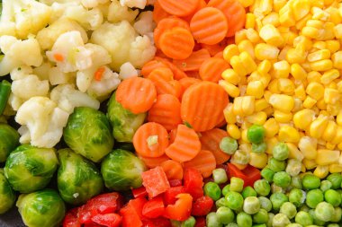 Arka plan olarak donmuş sebzeler, yakın plan