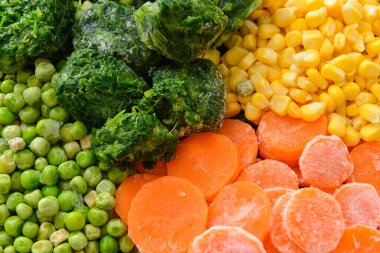 Arka plan olarak donmuş sebzeler, yakın plan