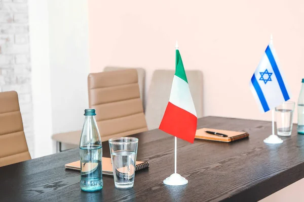 Flags Israel Italy Table Embassy Office — Stock Photo, Image