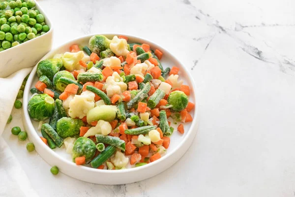 Frozen Vegetables Bowls Light Background — Stock Photo, Image