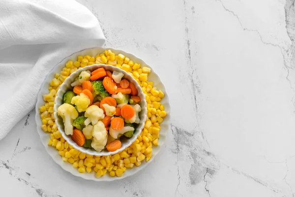 Frozen Vegetables Bowl Light Background — Stock Photo, Image