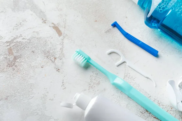 Atur Kebersihan Oral Pada Latar Belakang Cahaya — Stok Foto