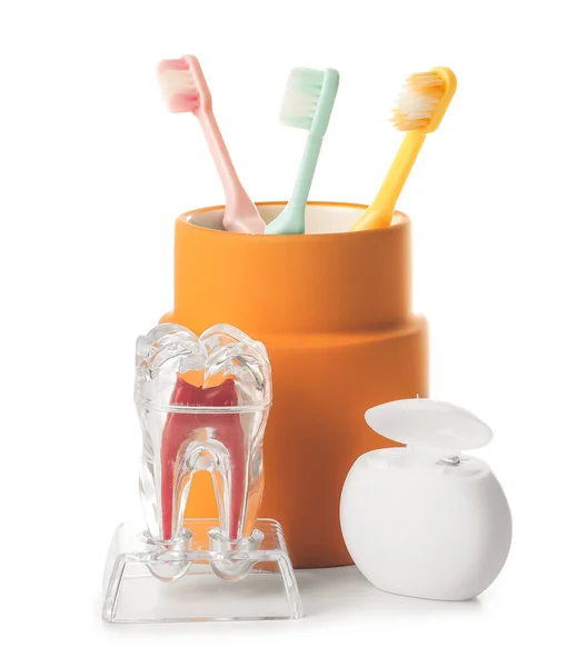 Set Für Mundhygiene Auf Weißem Hintergrund — Stockfoto