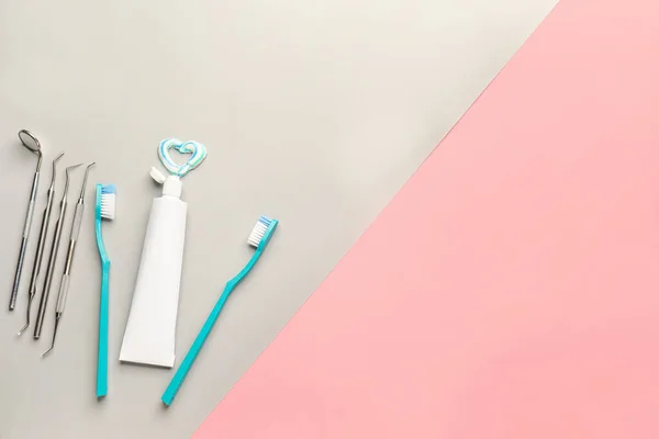 Set Oral Hygiene Color Background — Stock Photo, Image