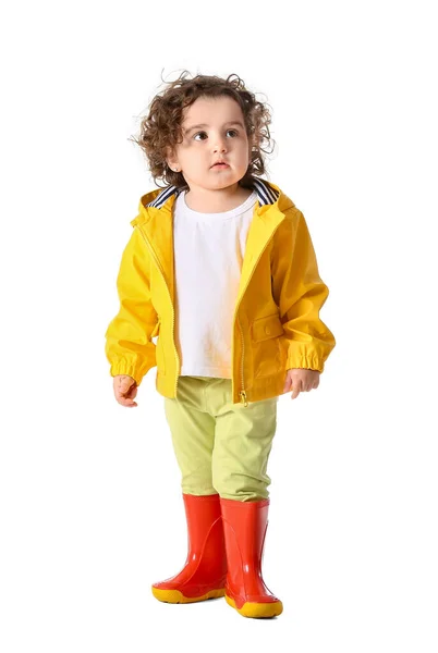 Cute Baby Girl Raincoat White Background — Stock Photo, Image