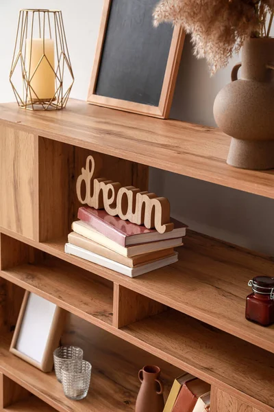 Shelving Unit Books Decor Interior Room — Stock Photo, Image