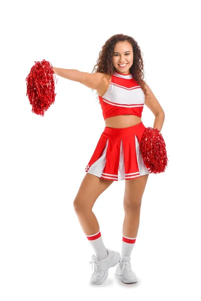 Mooie Jonge Cheerleader Witte Achtergrond — Stockfoto