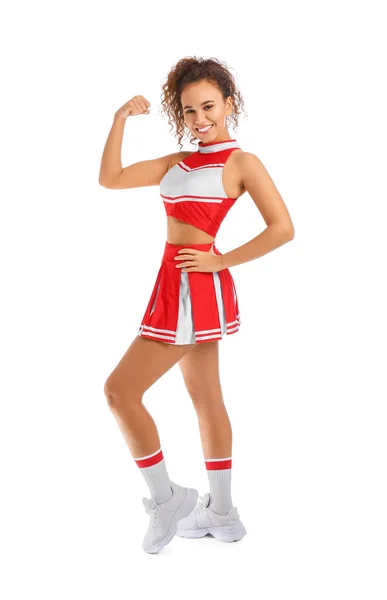 Mooie Jonge Cheerleader Witte Achtergrond — Stockfoto