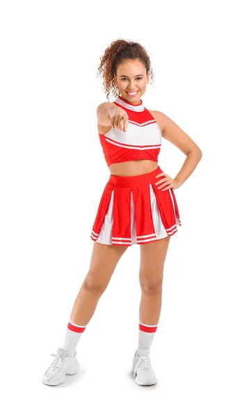 Belle Jeune Pom Pom Girl Sur Fond Blanc — Photo