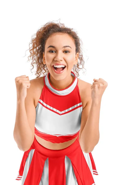 Emotional Cheerleader White Background — Stock Photo, Image