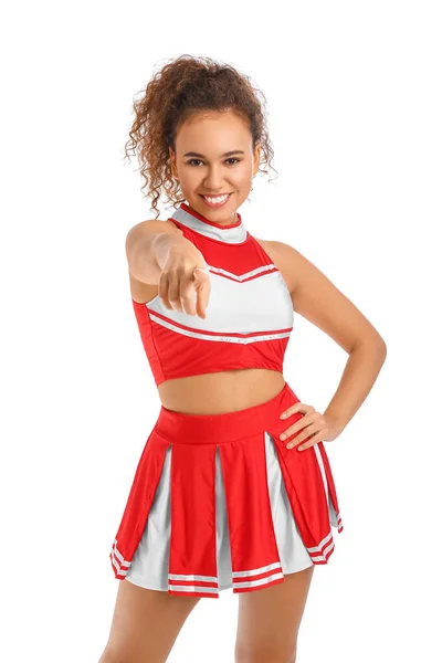 Mooie Jonge Cheerleader Witte Achtergrond — Stockfoto