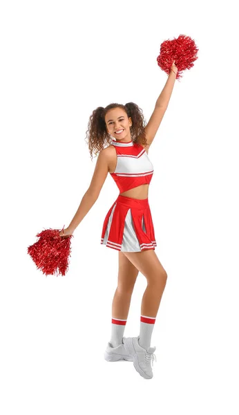 Beautiful Young Cheerleader White Background — Stock Photo, Image