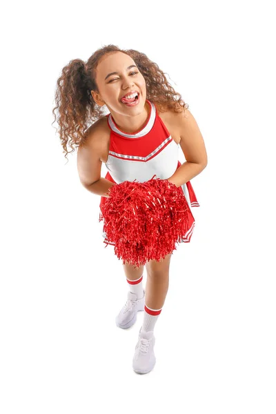 Mooie Jonge Cheerleader Witte Achtergrond — Stockfoto