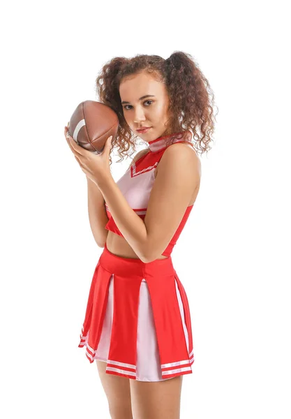 Beautiful Young Cheerleader Ball White Background — Stock Photo, Image