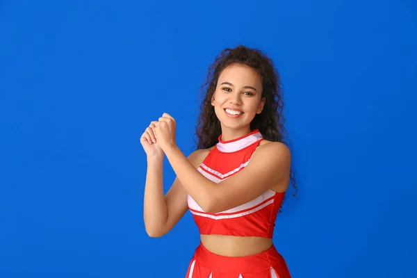 Beautiful Young Cheerleader Color Background — Stock Photo, Image